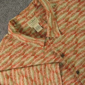 L.L. Bean Button Down Shirt Mens XXL Tall Orange Tan Geometric Tropics Camp